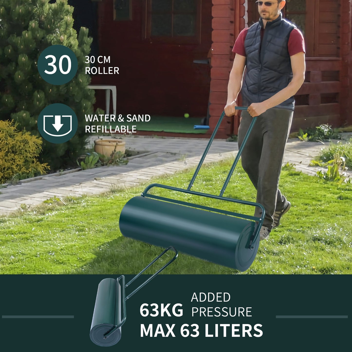 36 x 12 Inches Tow Lawn Roller, Water Filled Metal Push Roller, Green Lawn Care Tools at Gallery Canada