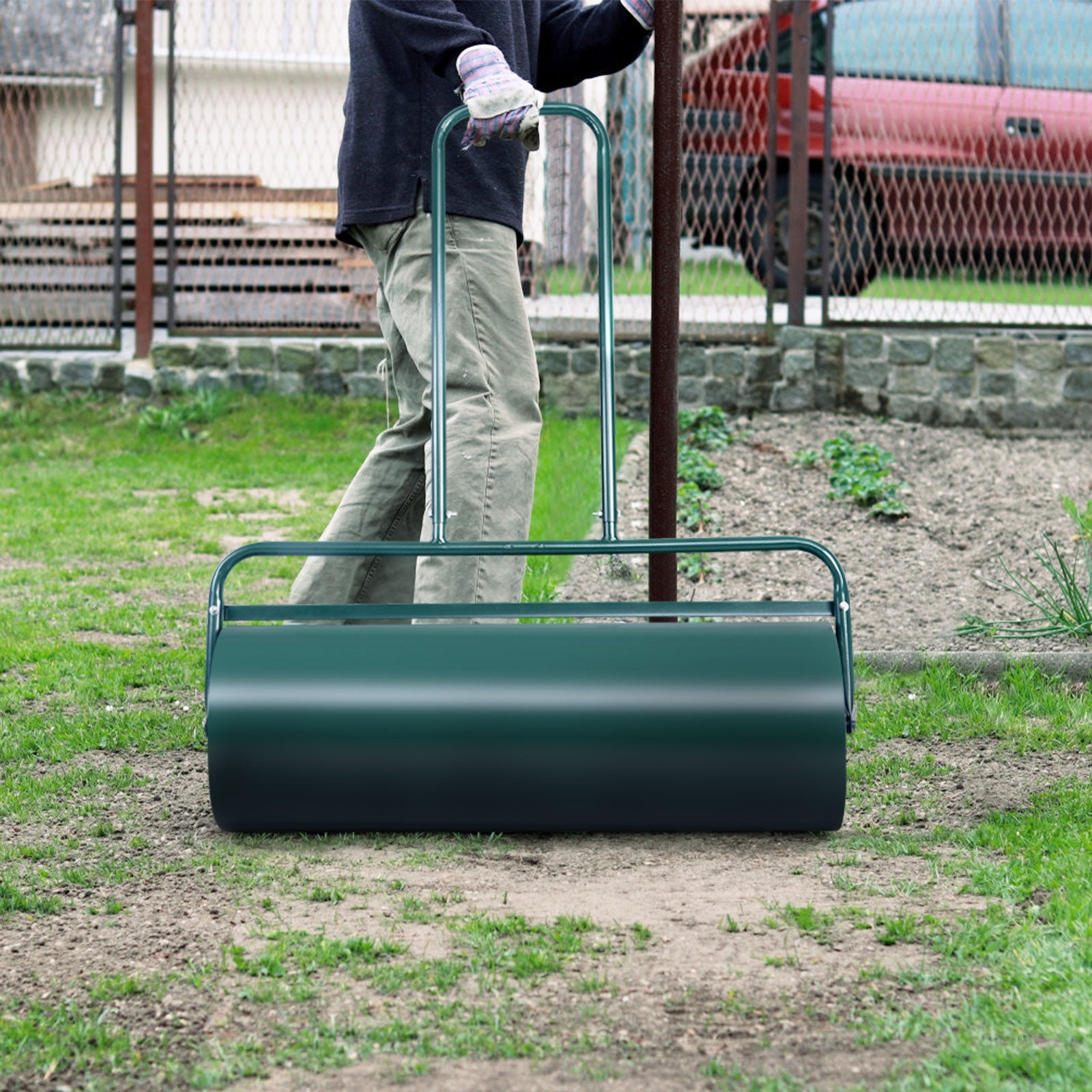 36 x 12 Inches Tow Lawn Roller, Water Filled Metal Push Roller, Green Lawn Care Tools at Gallery Canada