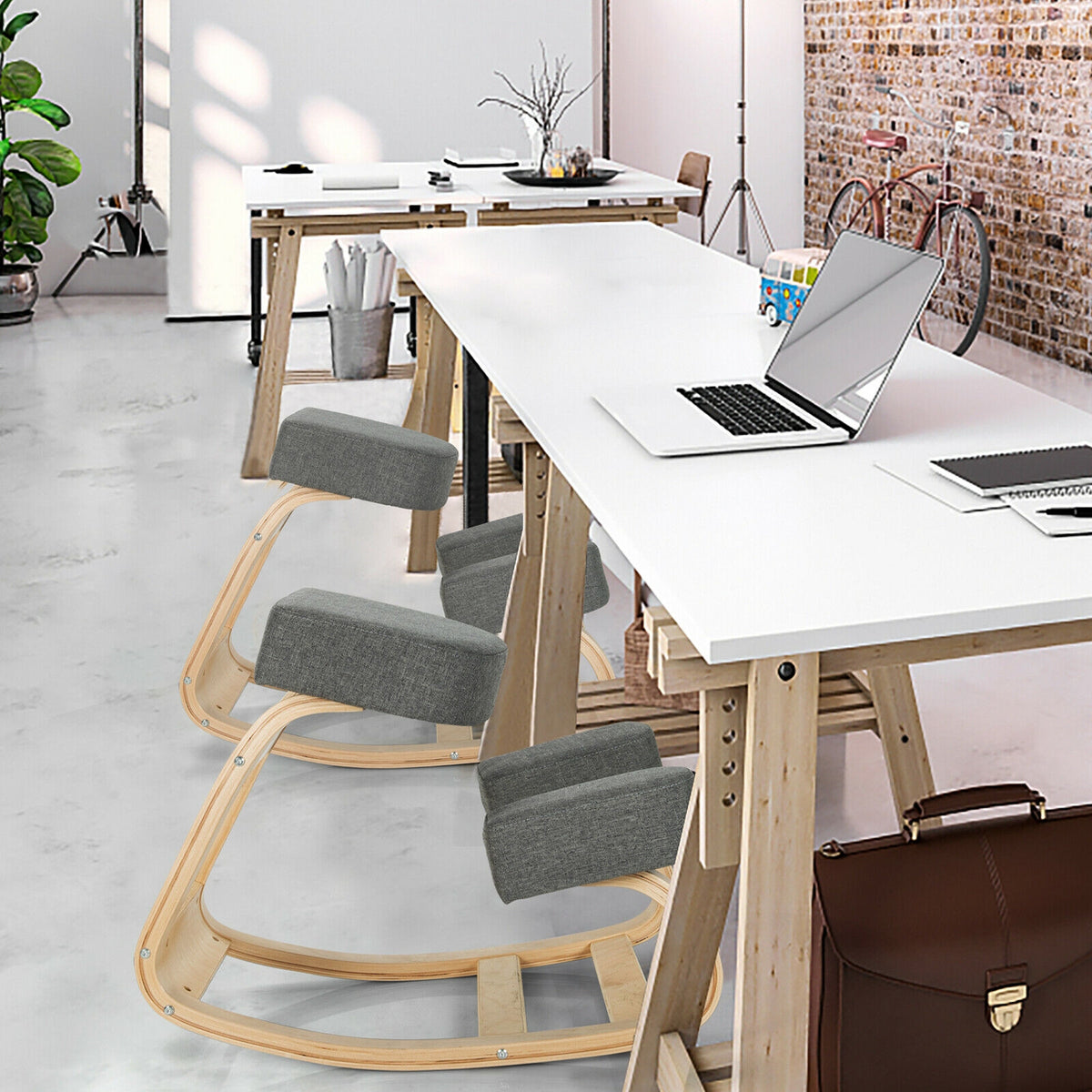Ergonomic Kneeling Chair, Rocking Office Desk Stool, Gray Kneeling Chiars at Gallery Canada
