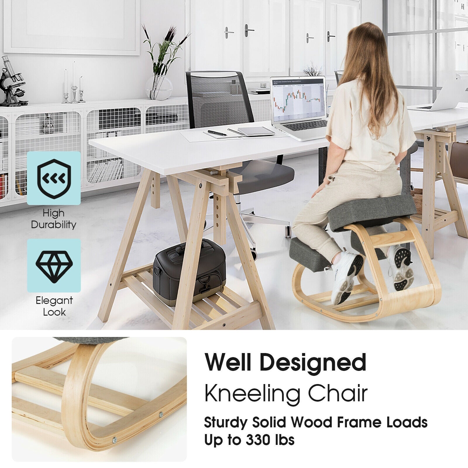 Ergonomic Kneeling Chair, Rocking Office Desk Stool, Gray Kneeling Chiars at Gallery Canada