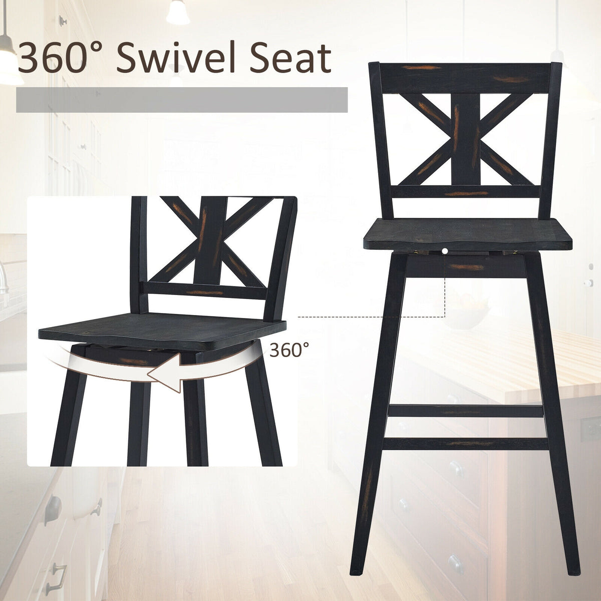 Set Of 2 360-Degree Swivel Bar Stools, Black Bar Stools at Gallery Canada