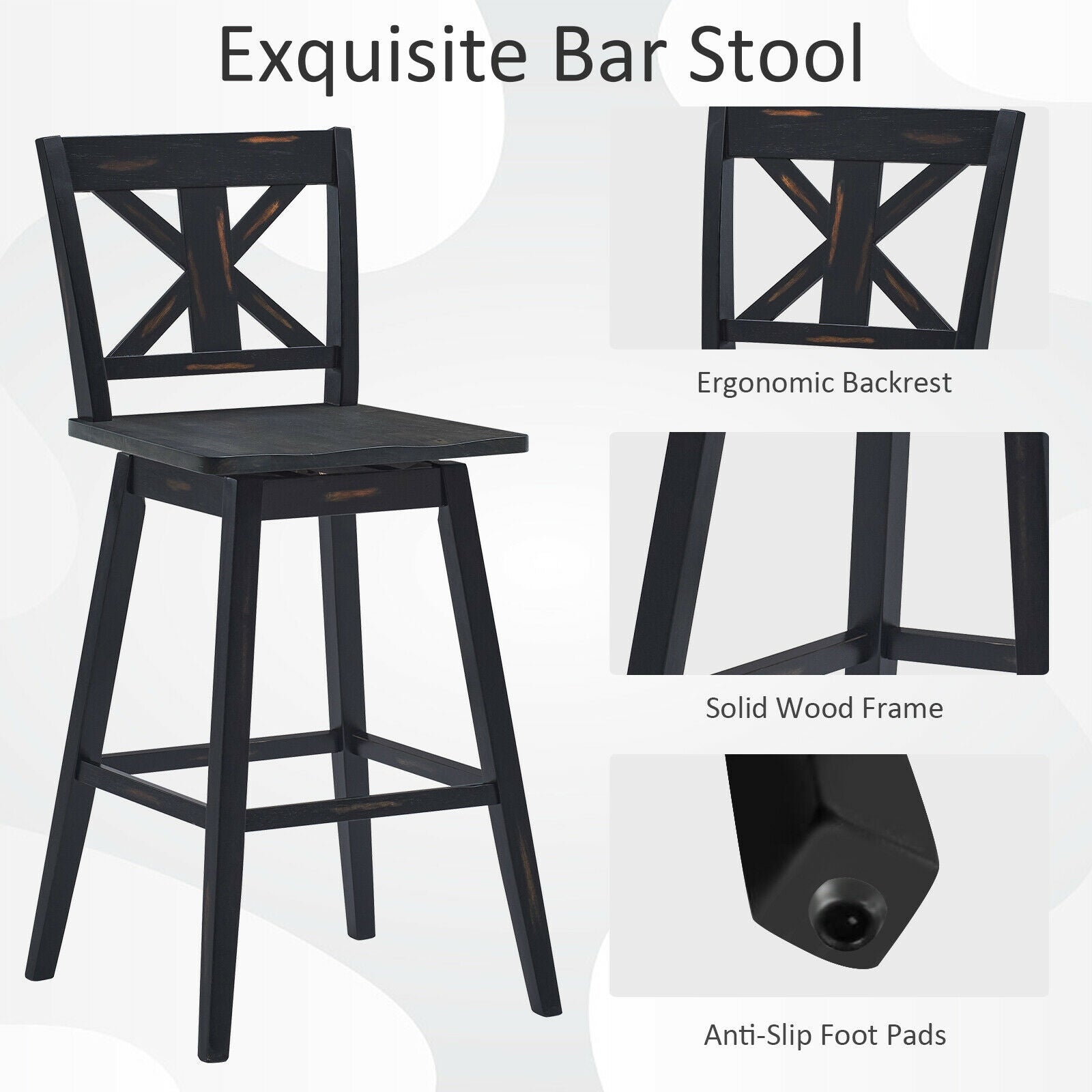 Set Of 2 360-Degree Swivel Bar Stools, Black Bar Stools at Gallery Canada
