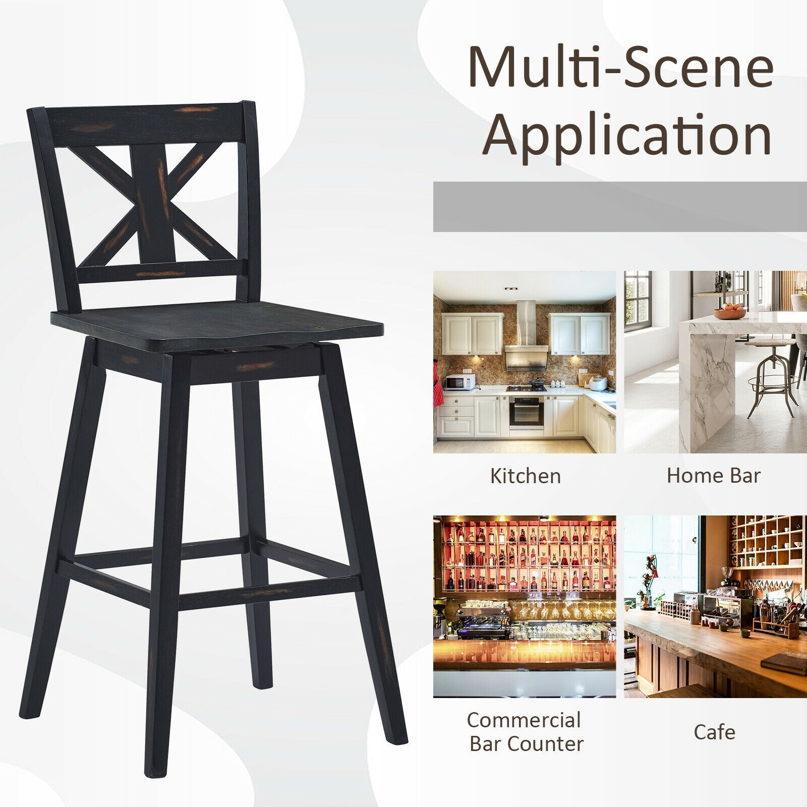 Set Of 2 360-Degree Swivel Bar Stools, Black Bar Stools at Gallery Canada