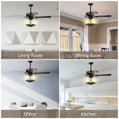 50 Inch Noiseless Ceiling Fan Light, Explosion-Proof Glass Lampshades, Black Ceiling Fans at Gallery Canada