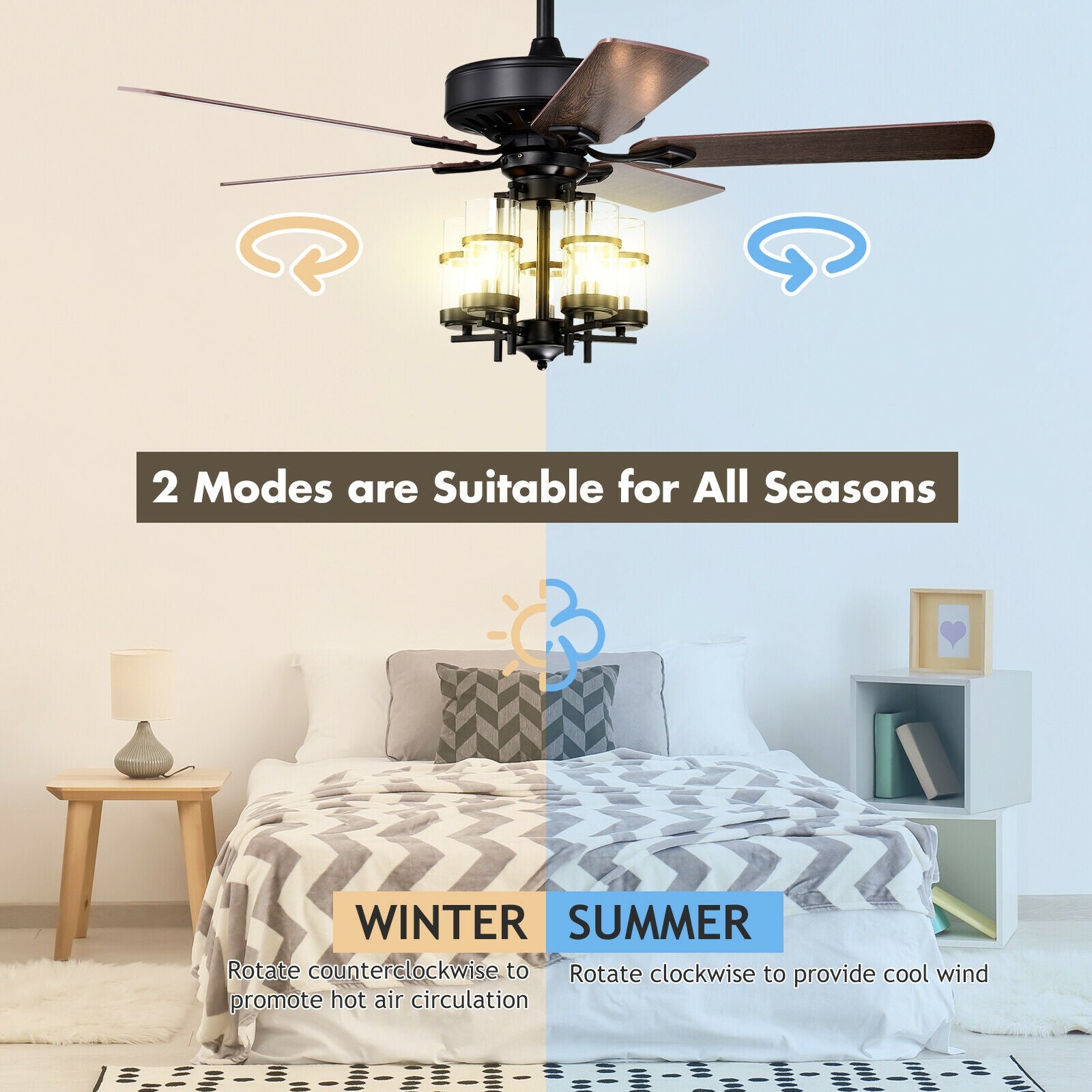50 Inch Noiseless Ceiling Fan Light, Explosion-Proof Glass Lampshades, Black Ceiling Fans at Gallery Canada