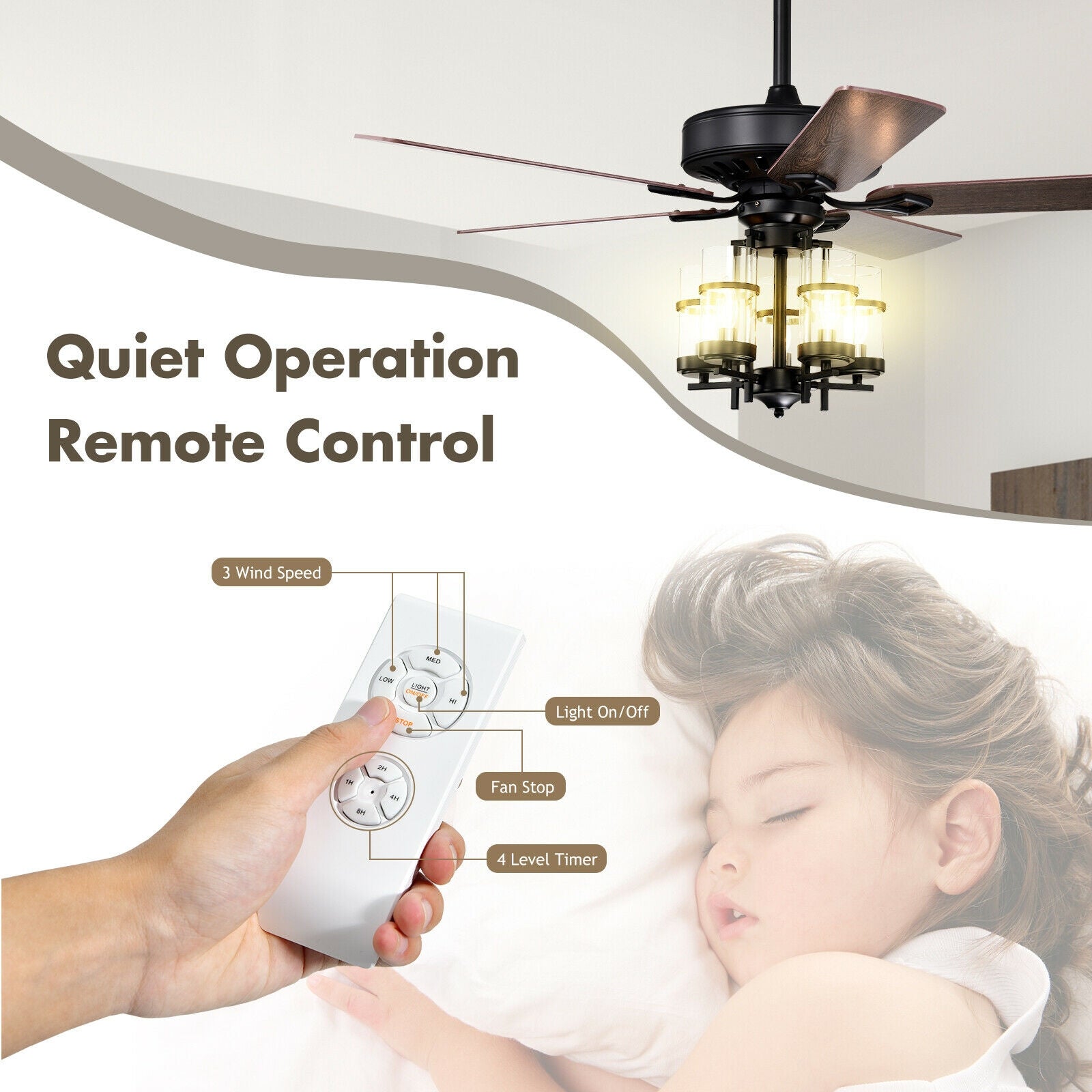 50 Inch Noiseless Ceiling Fan Light, Explosion-Proof Glass Lampshades, Black Ceiling Fans at Gallery Canada