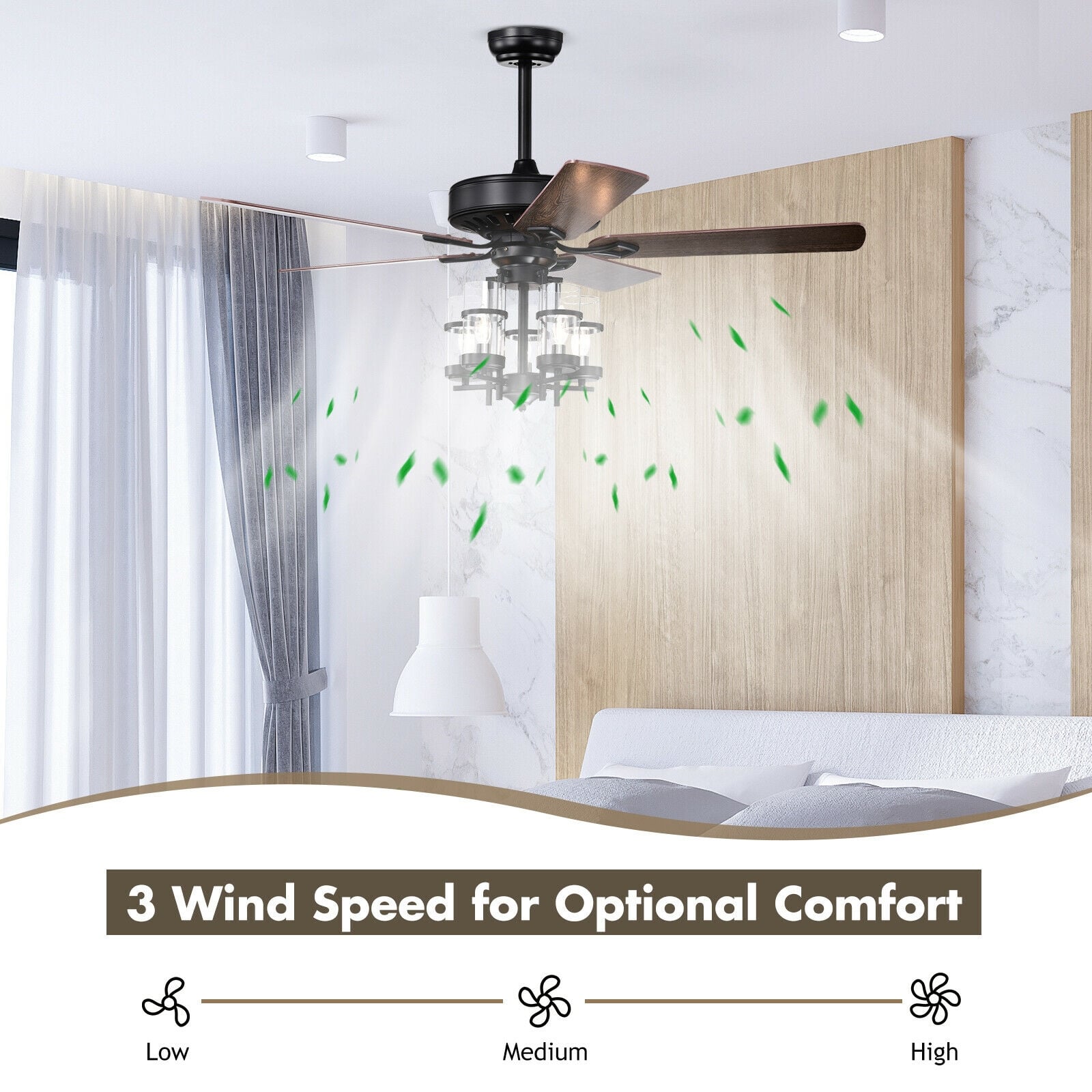 50 Inch Noiseless Ceiling Fan Light, Explosion-Proof Glass Lampshades, Black Ceiling Fans at Gallery Canada