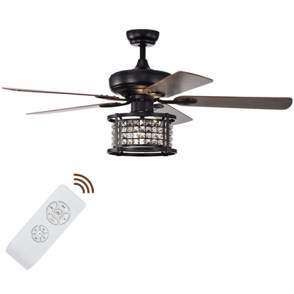 52 Inch 3-Speed Crystal Ceiling Fan Light, Remote Control, Black Ceiling Fans at Gallery Canada