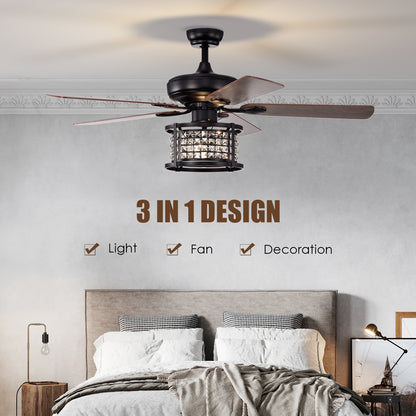 52 Inch 3-Speed Crystal Ceiling Fan Light, Remote Control, Black Ceiling Fans at Gallery Canada