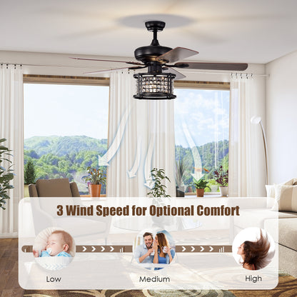 52 Inch 3-Speed Crystal Ceiling Fan Light, Remote Control, Black Ceiling Fans at Gallery Canada