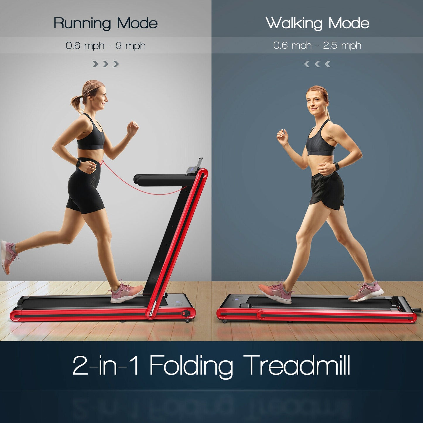 2-In-1 Folding Treadmill, 2.25HP, Red Treadmills at Gallery Canada