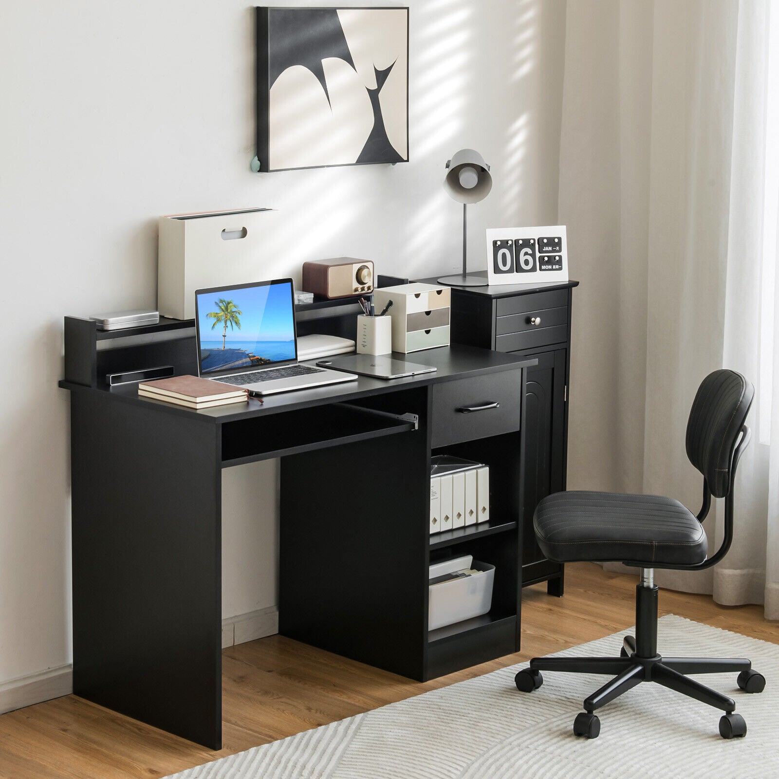 Study Laptop Table With Drawer, Keyboard Tray, Black Computer Desks at Gallery Canada