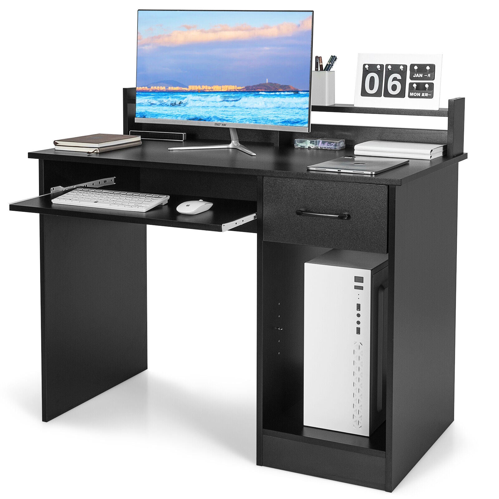 Study Laptop Table With Drawer, Keyboard Tray, Black Computer Desks at Gallery Canada