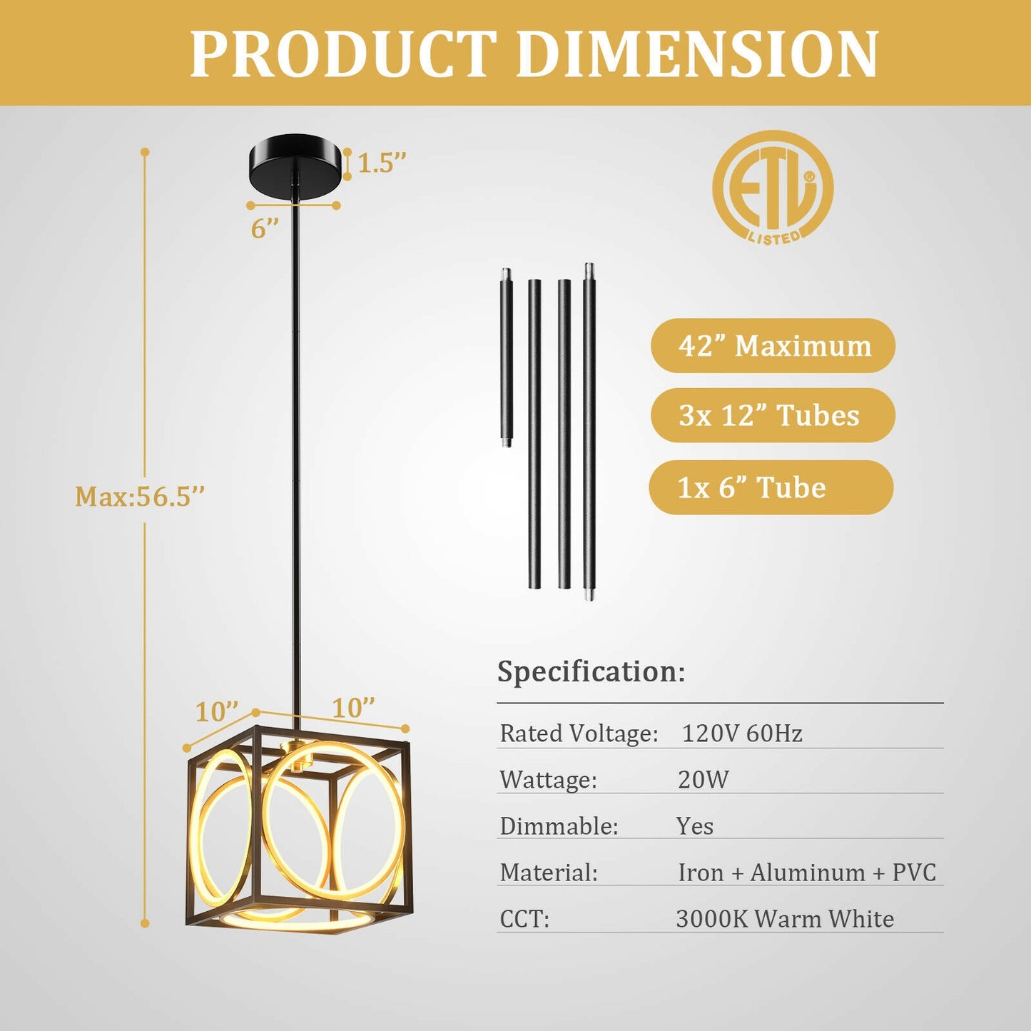Modern LED Pendant Light, 42 Inches Adjustable Suspender, Black Ceiling Lights at Gallery Canada