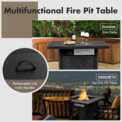 28 Inch Propane 50,000 BTU Patio Square Gas Fireplace, Black Fire Pits at Gallery Canada