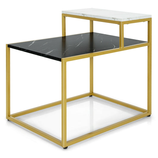 2 Tier End Side Table With Metal Frame, Storage Shelf, White End & Side Tables White at Gallery Canada