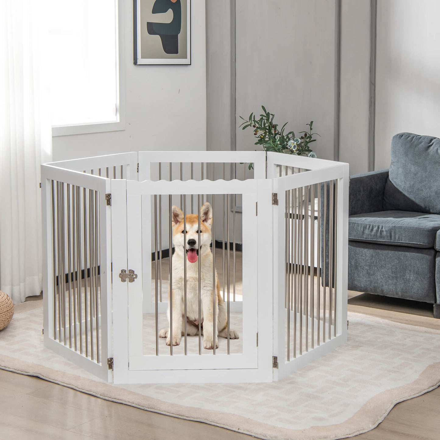 Freestanding 6-Panel Dog Gate, for Stairs, White Pet Gate at Gallery Canada