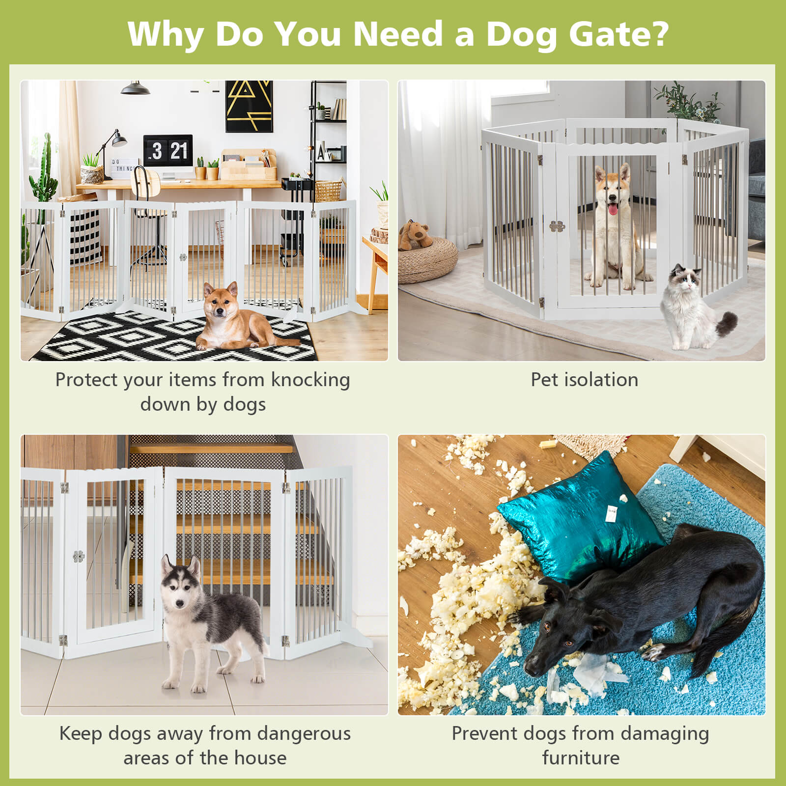 Freestanding 6-Panel Dog Gate, for Stairs, White Pet Gate at Gallery Canada