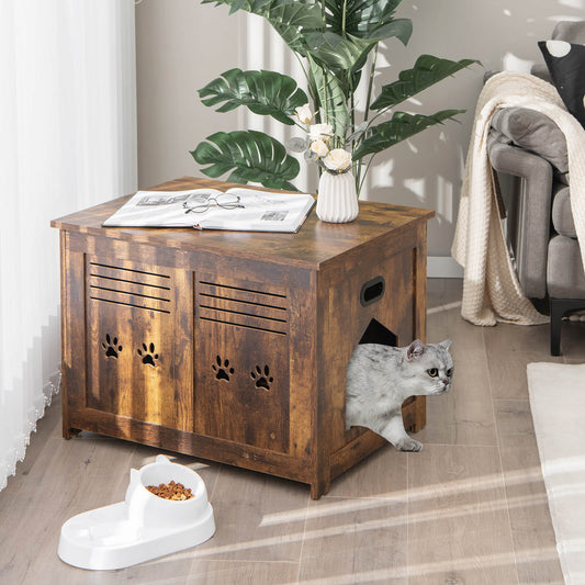 Flip-Top Cat Washroom Bench With Side Entrance, Brown Cat Houses Brown at Gallery Canada