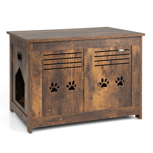 Flip-Top Cat Washroom Bench With Side Entrance, Brown Cat Houses Brown at Gallery Canada