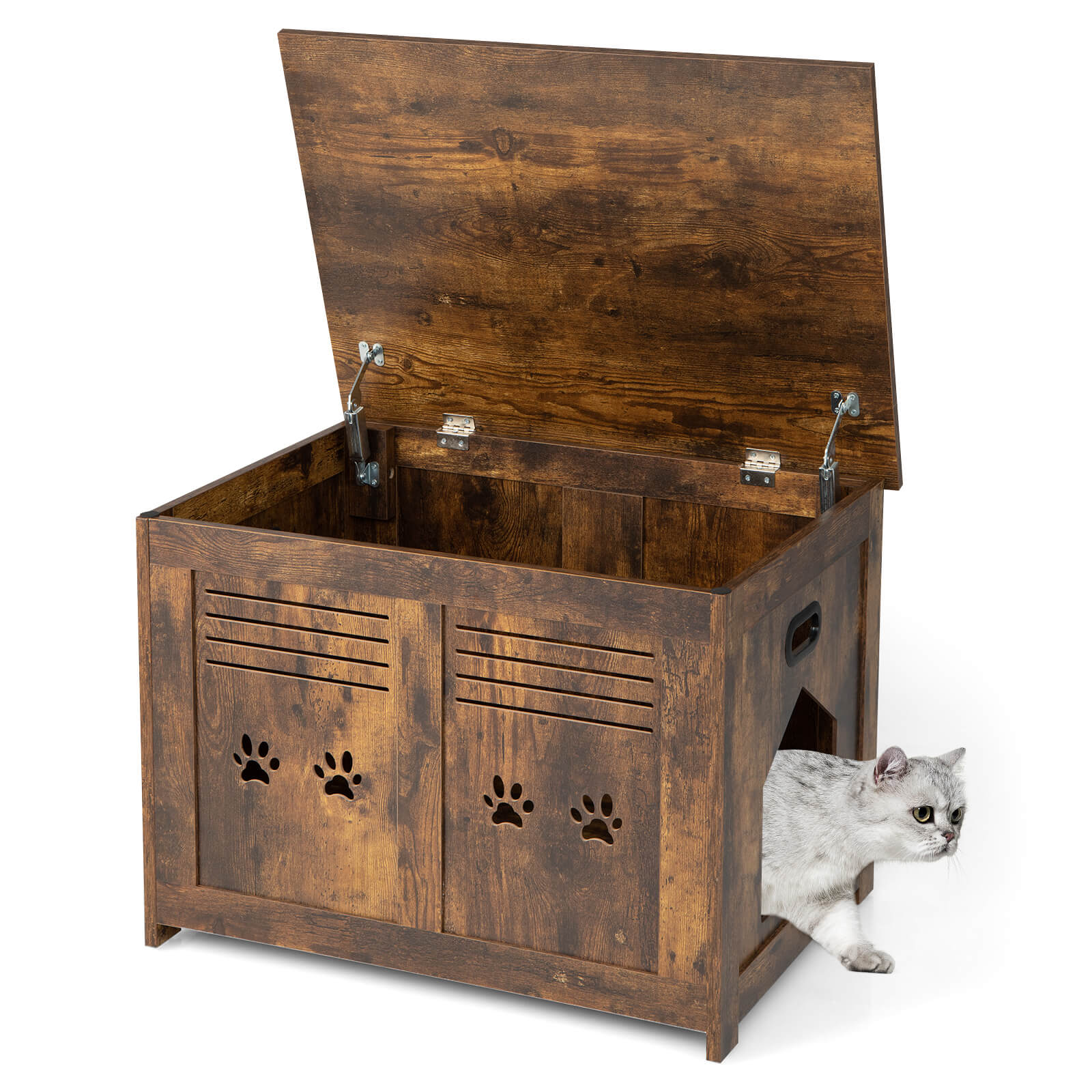 Flip-Top Cat Washroom Bench With Side Entrance, Brown Cat Houses at Gallery Canada