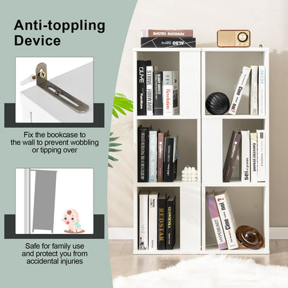 3-Tier 6 Cube Bookcase with Anti-Toppling Device, White Bookcases at Gallery Canada