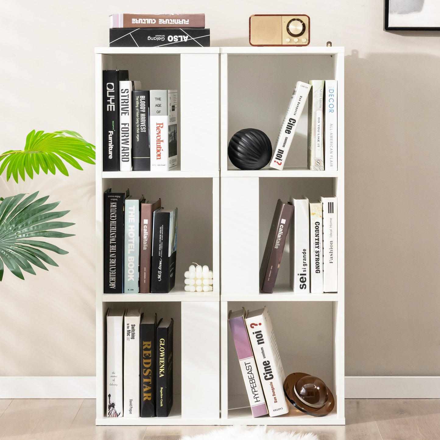 3-Tier 6 Cube Bookcase with Anti-Toppling Device, White Bookcases at Gallery Canada