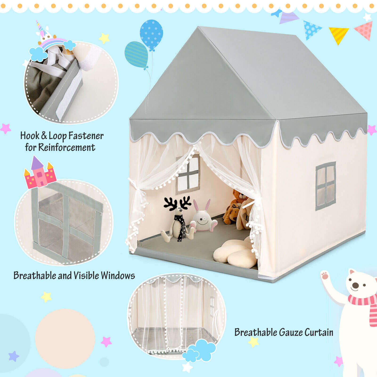 Kids Large Play Castle Fairy Tent With Mat, Beige Play Tents & Playhouse at Gallery Canada