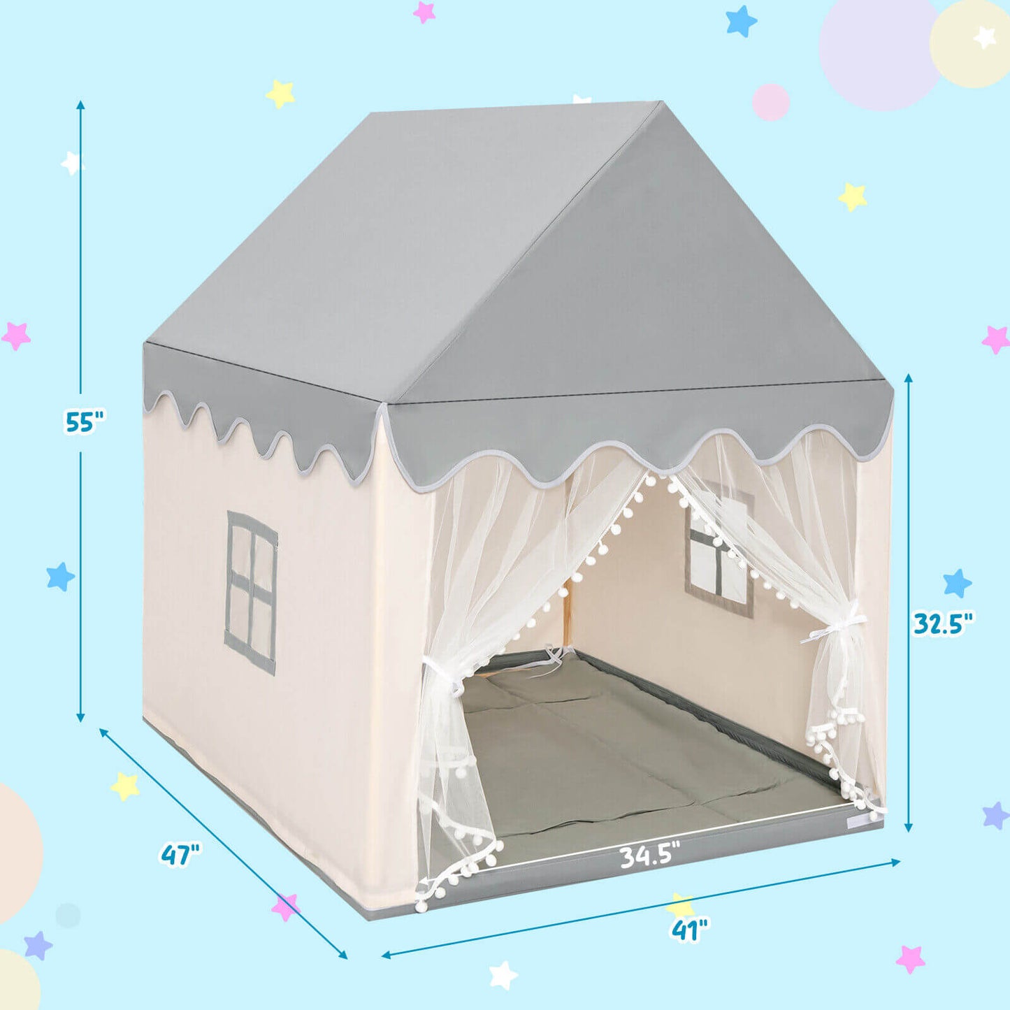 Kids Large Play Castle Fairy Tent With Mat, Beige Play Tents & Playhouse at Gallery Canada