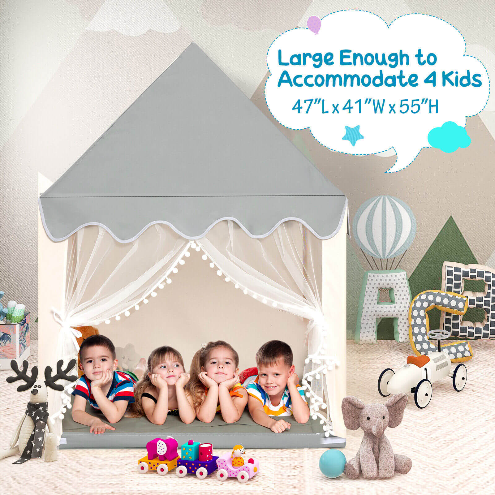 Kids Large Play Castle Fairy Tent With Mat, Beige Play Tents & Playhouse at Gallery Canada