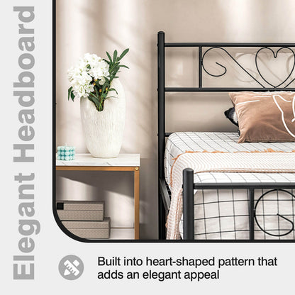 Twin XL Metal Bed Frame with Heart Headboard, Black Simple Bed Frame at Gallery Canada