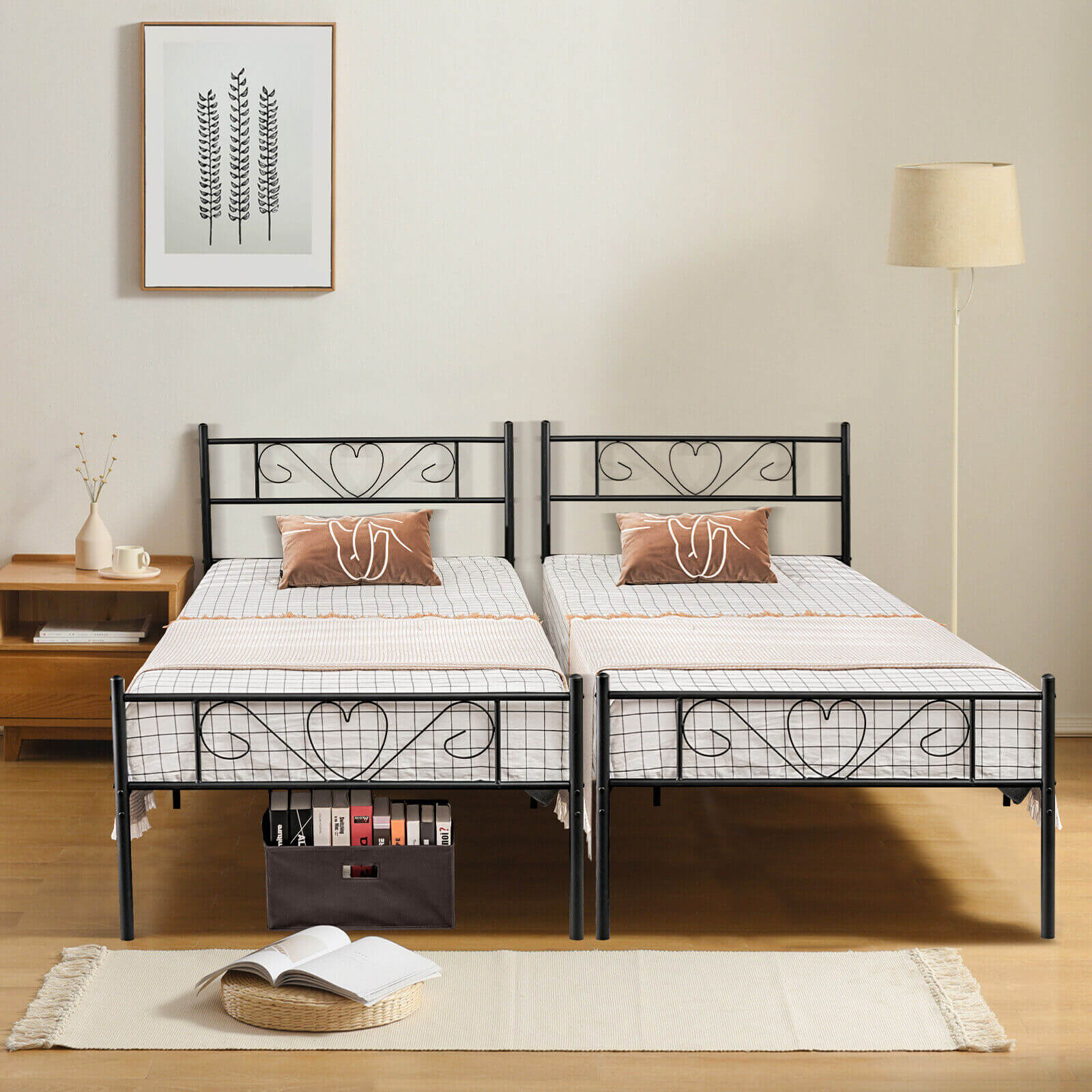 Twin XL Metal Bed Frame with Heart Headboard, Black Simple Bed Frame at Gallery Canada