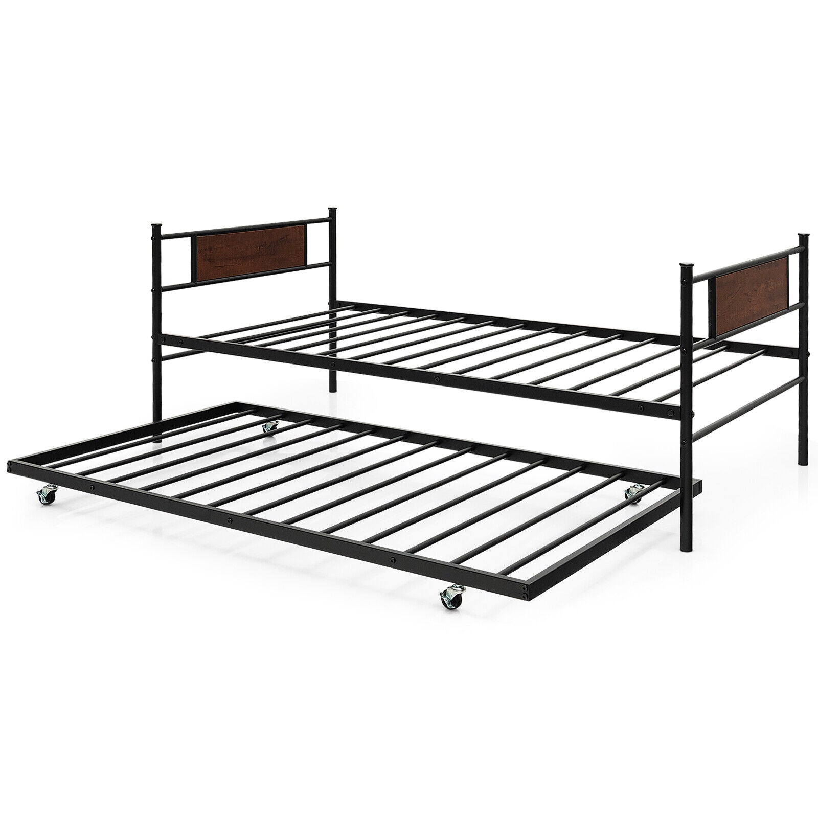 Twin Size 2-In-1 Daybed Frame With Pullout Trundle, Black Trundle Bed Frame at Gallery Canada