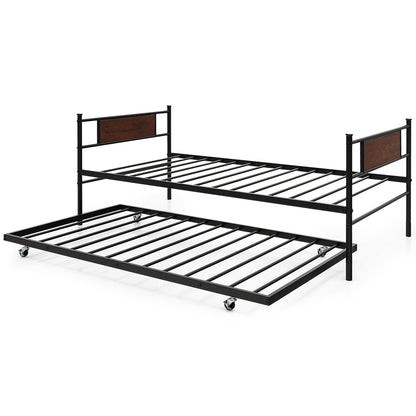 Twin Size 2-In-1 Daybed Frame With Pullout Trundle, Black Trundle Bed Frame at Gallery Canada