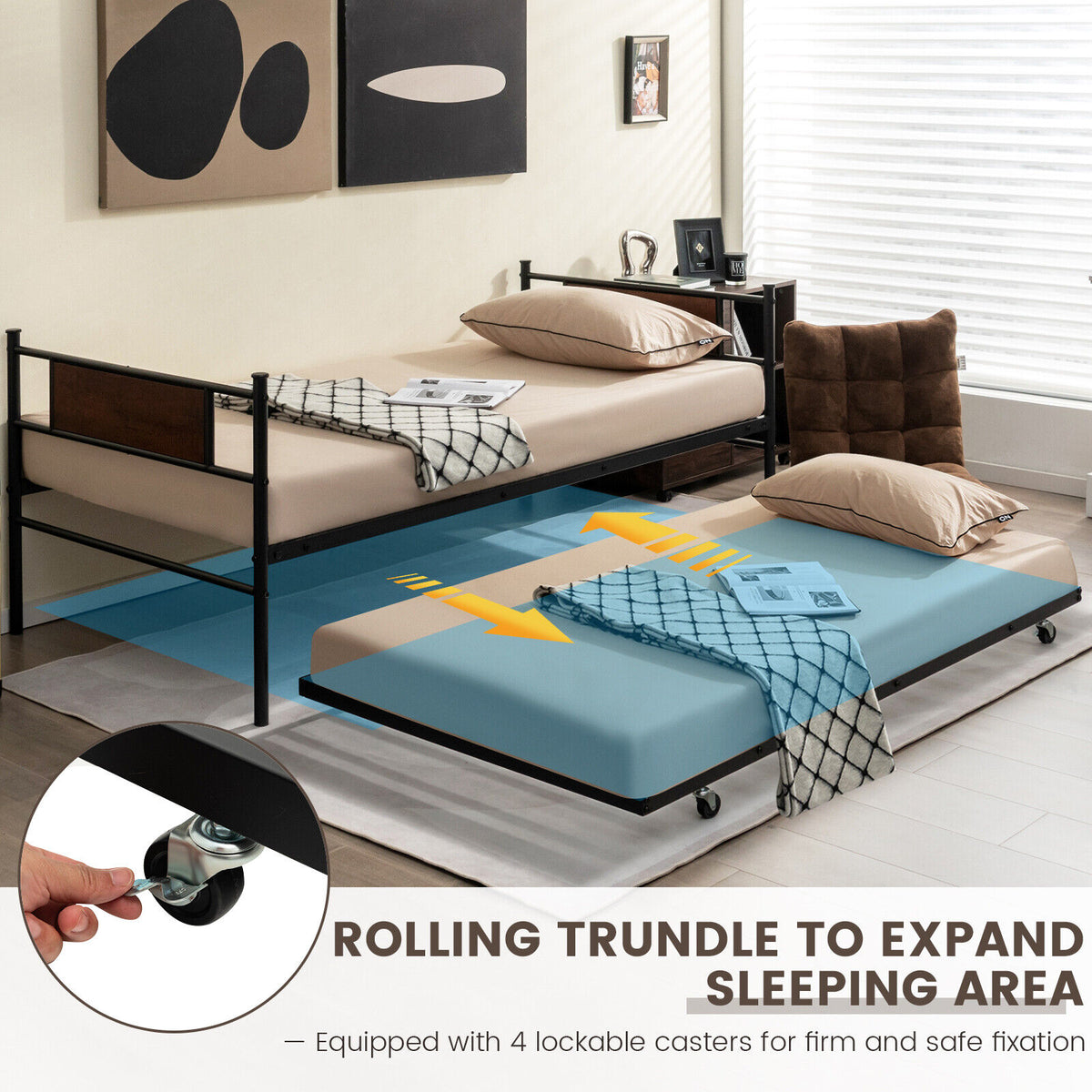 Twin Size 2-In-1 Daybed Frame With Pullout Trundle, Black Trundle Bed Frame at Gallery Canada