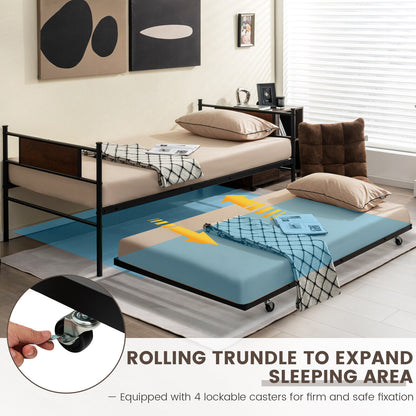 Twin Size 2-In-1 Daybed Frame With Pullout Trundle, Black Trundle Bed Frame at Gallery Canada