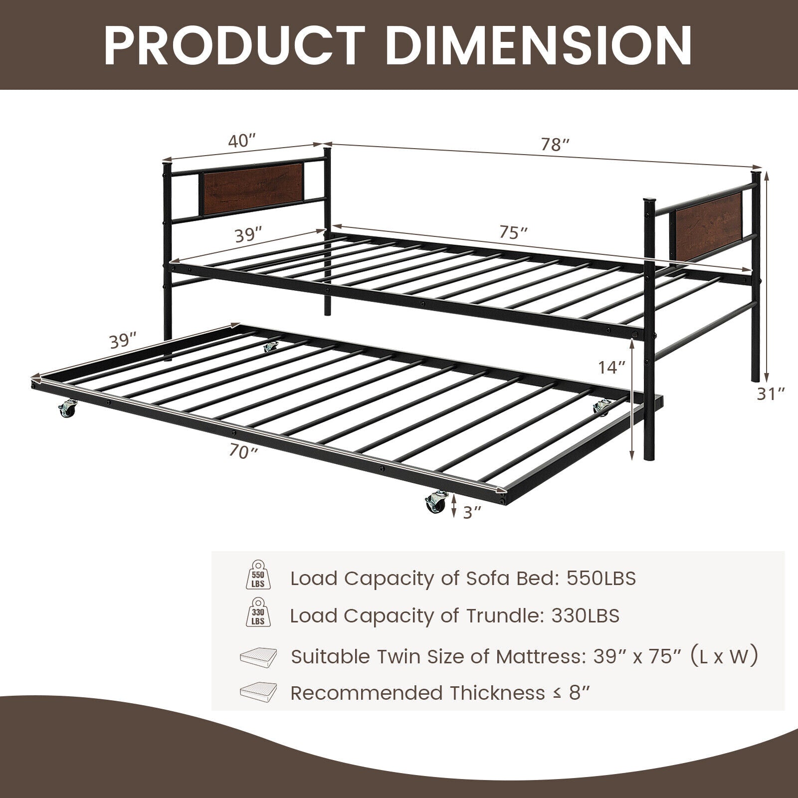 Twin Size 2-In-1 Daybed Frame With Pullout Trundle, Black Trundle Bed Frame at Gallery Canada