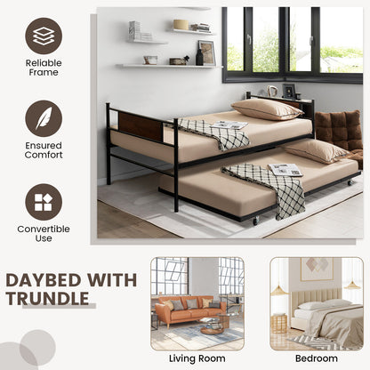 Twin Size 2-In-1 Daybed Frame With Pullout Trundle, Black Trundle Bed Frame at Gallery Canada