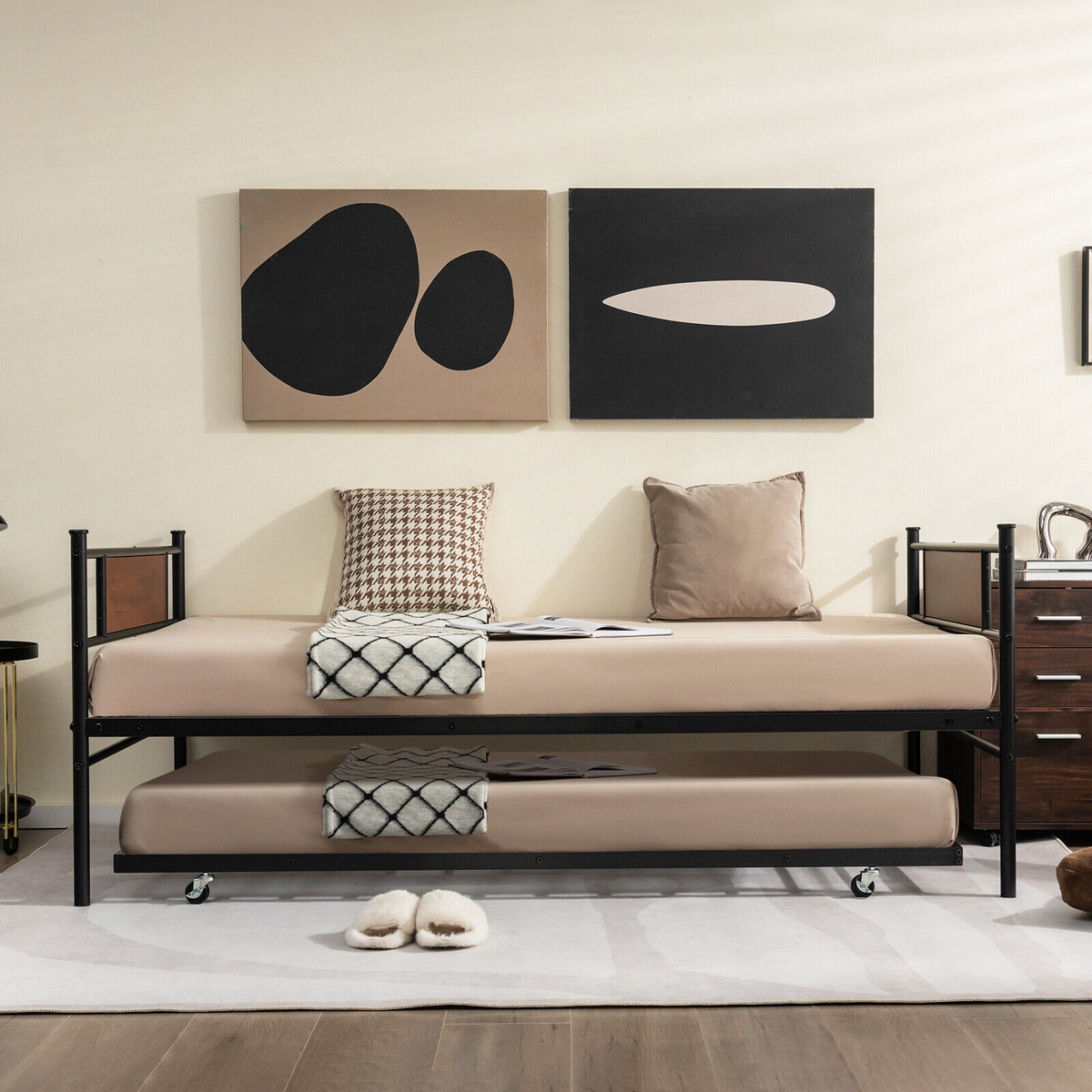 Twin Size 2-In-1 Daybed Frame With Pullout Trundle, Black Trundle Bed Frame at Gallery Canada