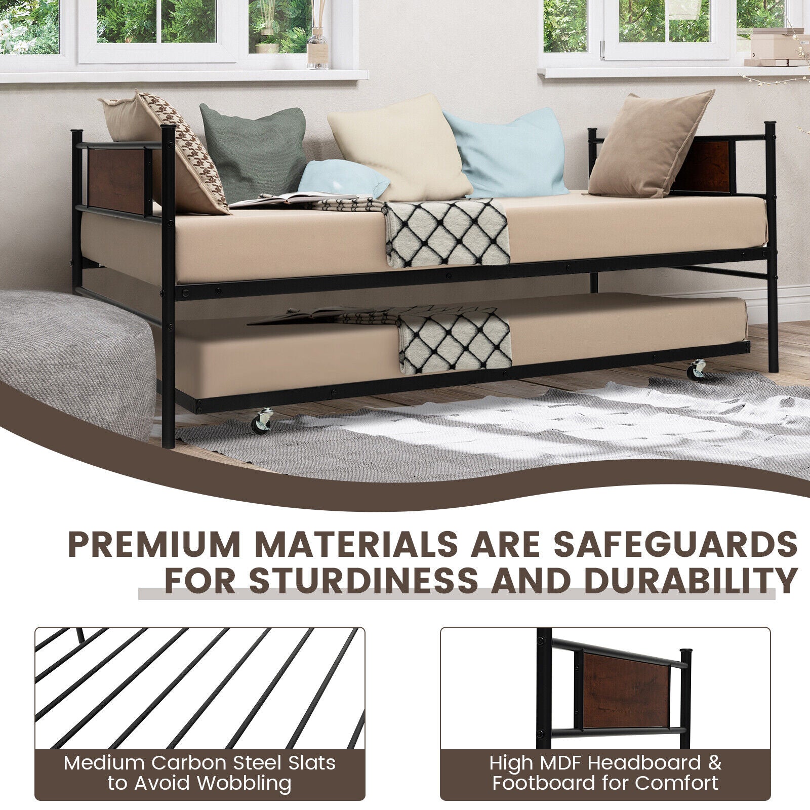 Twin Size 2-In-1 Daybed Frame With Pullout Trundle, Black Trundle Bed Frame at Gallery Canada