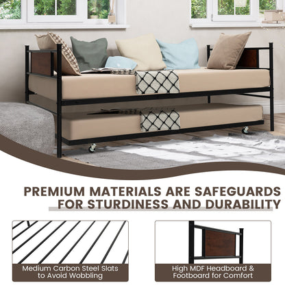 Twin Size 2-In-1 Daybed Frame With Pullout Trundle, Black Trundle Bed Frame at Gallery Canada