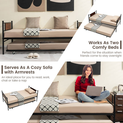 Twin Size 2-In-1 Daybed Frame With Pullout Trundle, Black Trundle Bed Frame at Gallery Canada