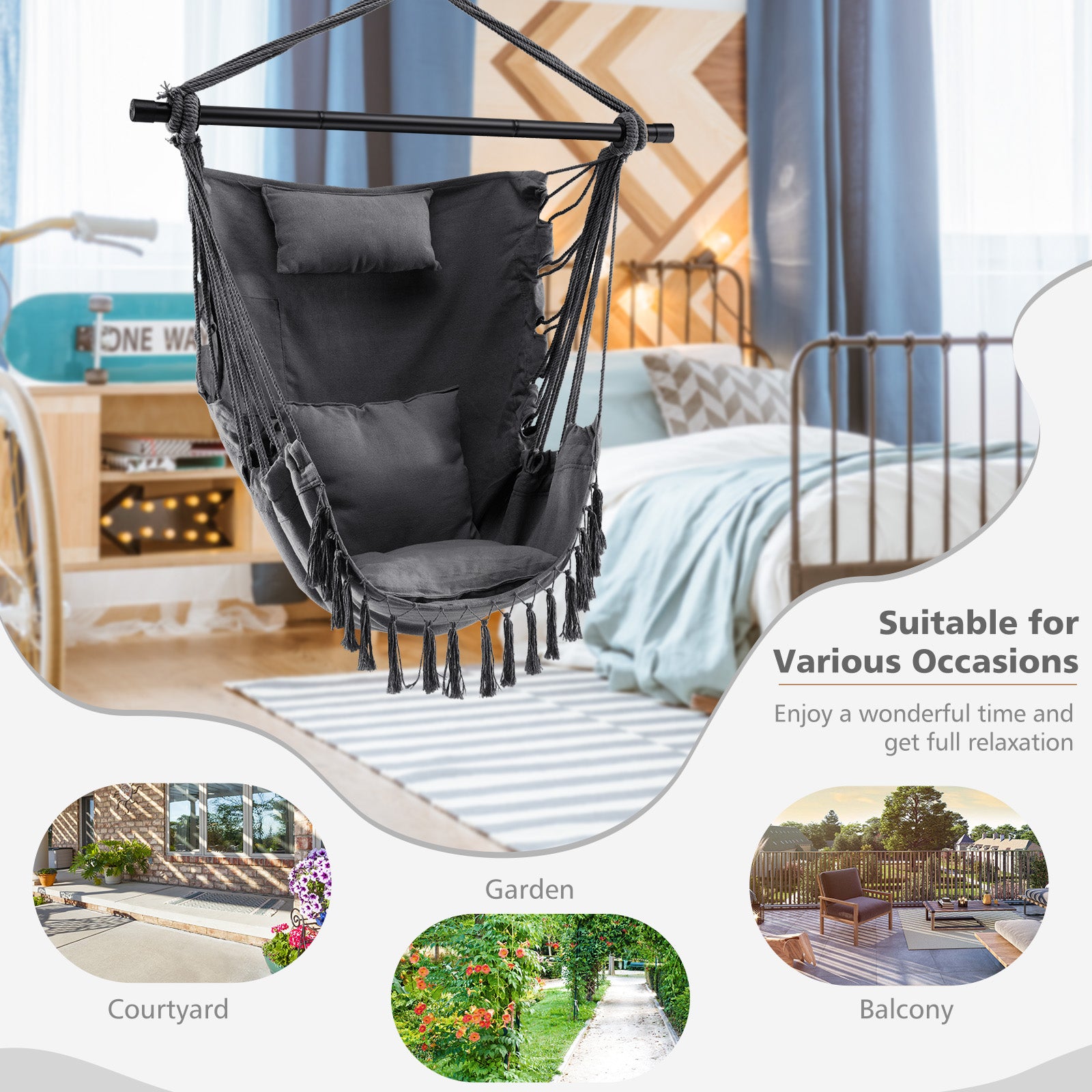 Hanging Rope Swing Chair, Gray Hammocks at Gallery Canada