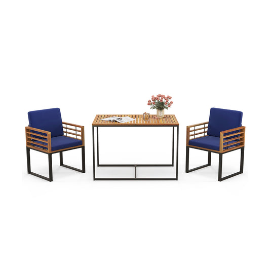 Outdoor Dining Set, 2 Acacia Wood Armchairs, Dining Table, Navy Patio Dining Sets Navy at Gallery Canada