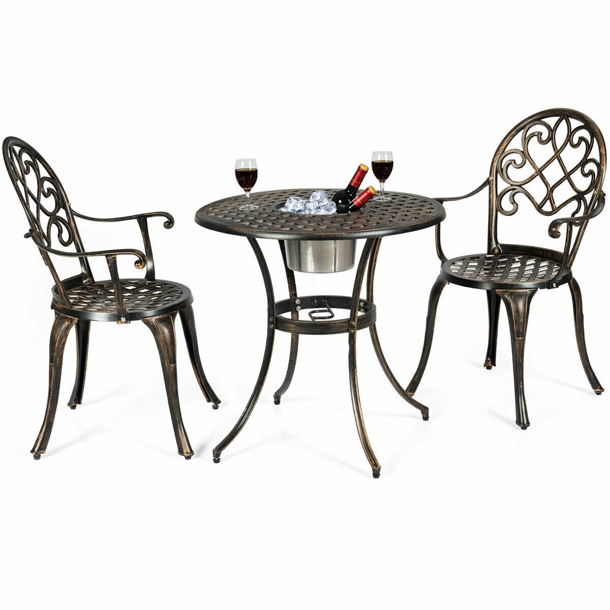 3 Piece Outdoor Patio Bistro Set, With Removable Ice Bucket, Bronze Patio Conversation Sets at Gallery Canada