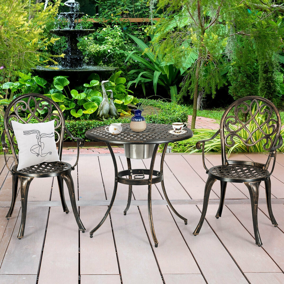 3 Piece Outdoor Patio Bistro Set, With Removable Ice Bucket, Bronze Patio Conversation Sets at Gallery Canada