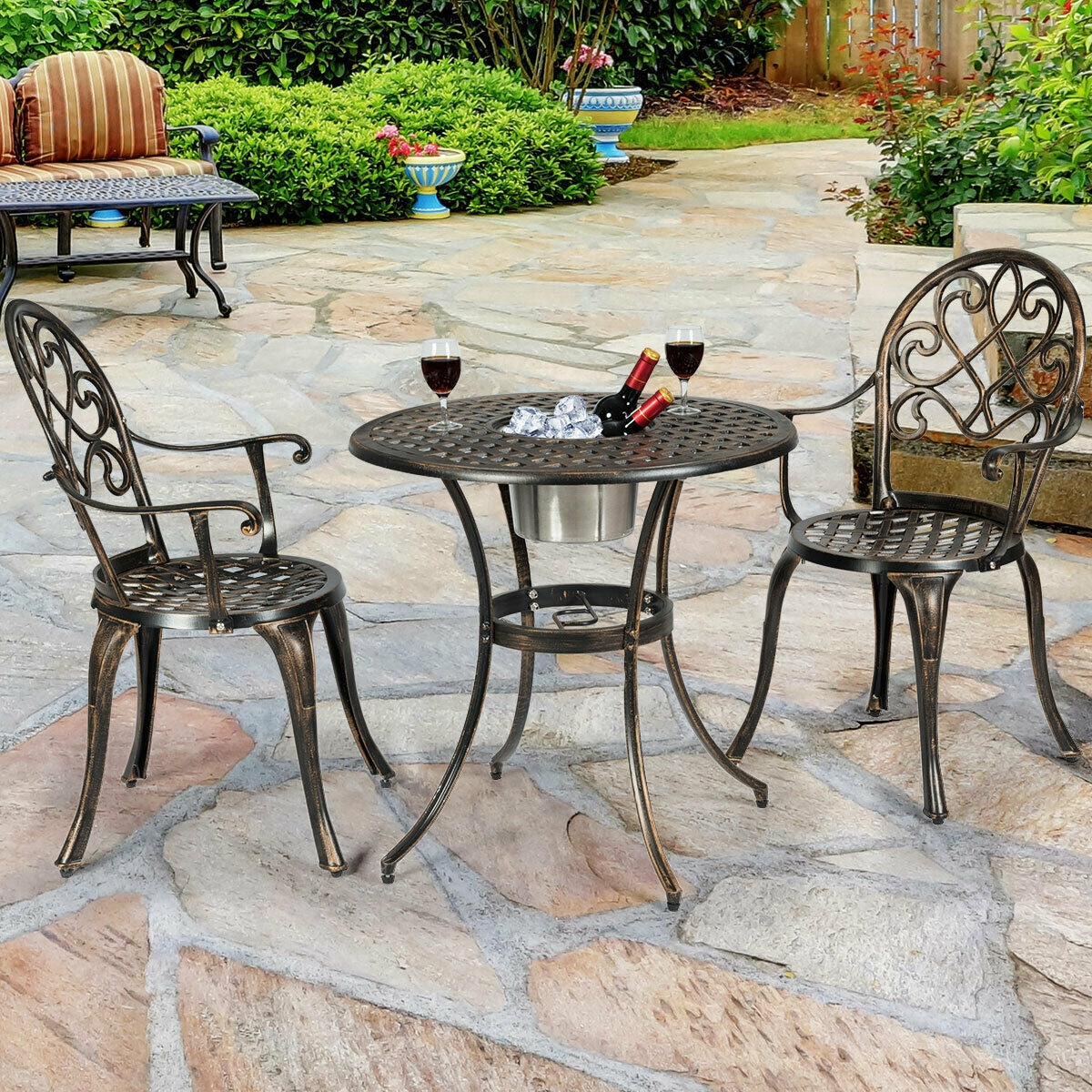 3 Piece Outdoor Patio Bistro Set, With Removable Ice Bucket, Bronze Patio Conversation Sets at Gallery Canada