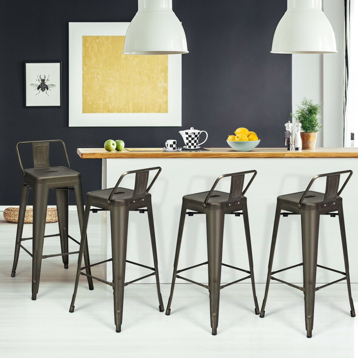 30 Inch Metal Counter Height Barstools, Set of 4, Dark Brown Bar Stools at Gallery Canada