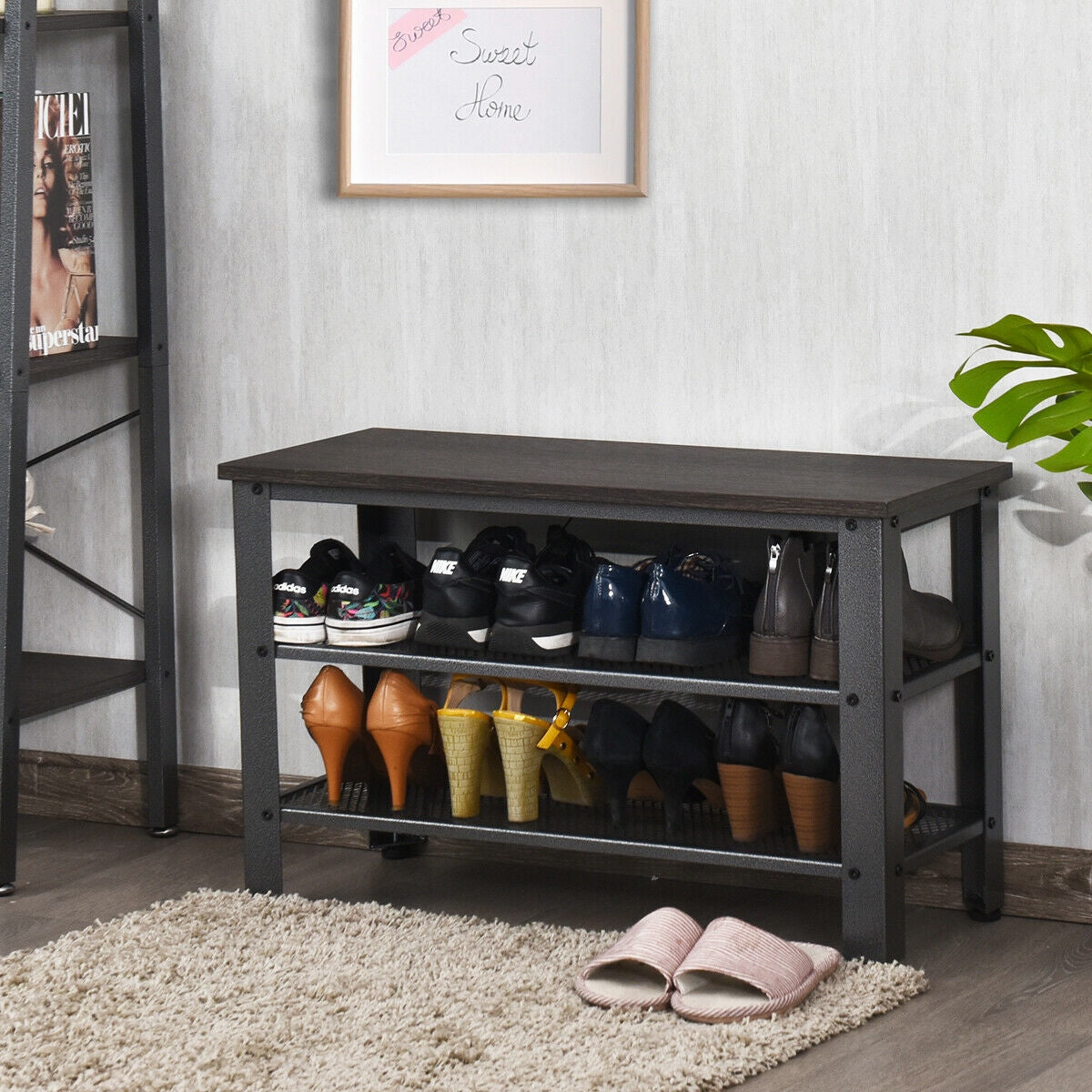 3-Tier Shoe Rack Industrial Bench, Black Shoe Racks & Storage Benches at Gallery Canada
