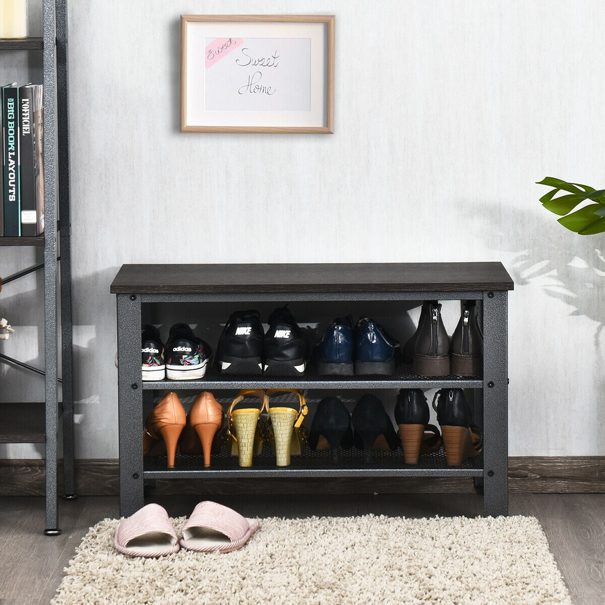 3-Tier Shoe Rack Industrial Bench, Black Shoe Racks & Storage Benches at Gallery Canada